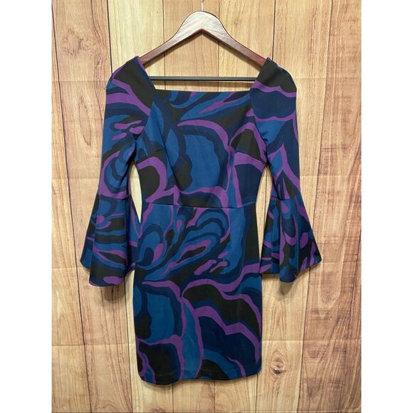 Trina Turk size 2 Miley Garden Bell Sleeve Sheath Dress purple blue - Picture 2 of 10
